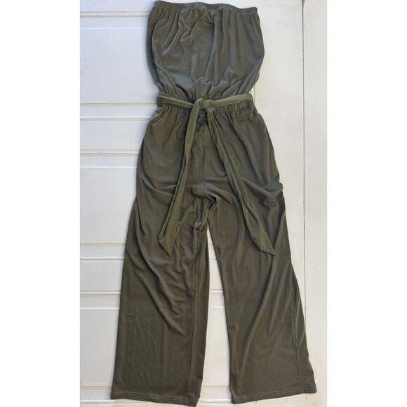 Zesica Pants - Women's Jumpsuit S Zesica Green Strapless Belted Elastic Waist Pockets Rompers
